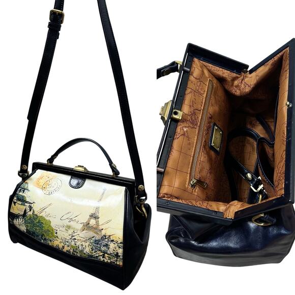 Patricia Nash Brianza Paris Postcard Satchel Leather Limited Edition Crossbody - Picture 3 of 16